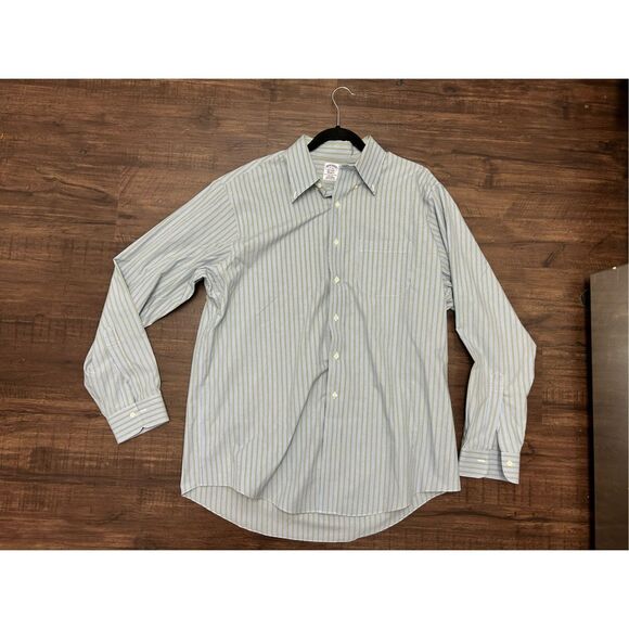 Brooks Brothers Blue Green White Stripe Cotton Button-Down Shirt, Sz 17-36 ( XL) - Picture 1 of 10